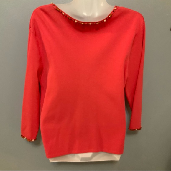 Knit Chic Coral Wood Bead Neckline Blazer Top Sz L - Picture 4 of 12